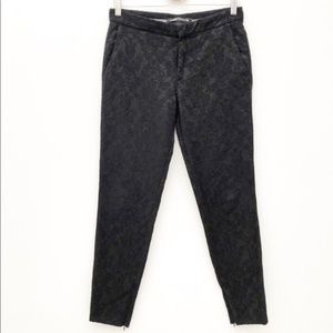Zara Embroidered Pants Black Ankle Zip Size S